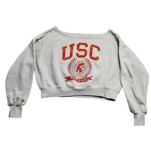 Goodie Two Sleeves USC Trojans Women Cropped Sweatshirt Oatmeal Small NCAA